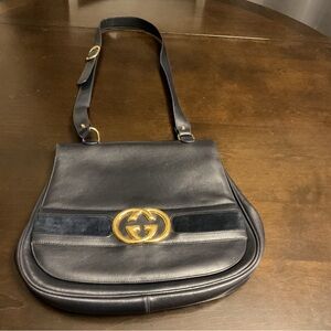 Gucci Vintage Navy Handbag Authentic
